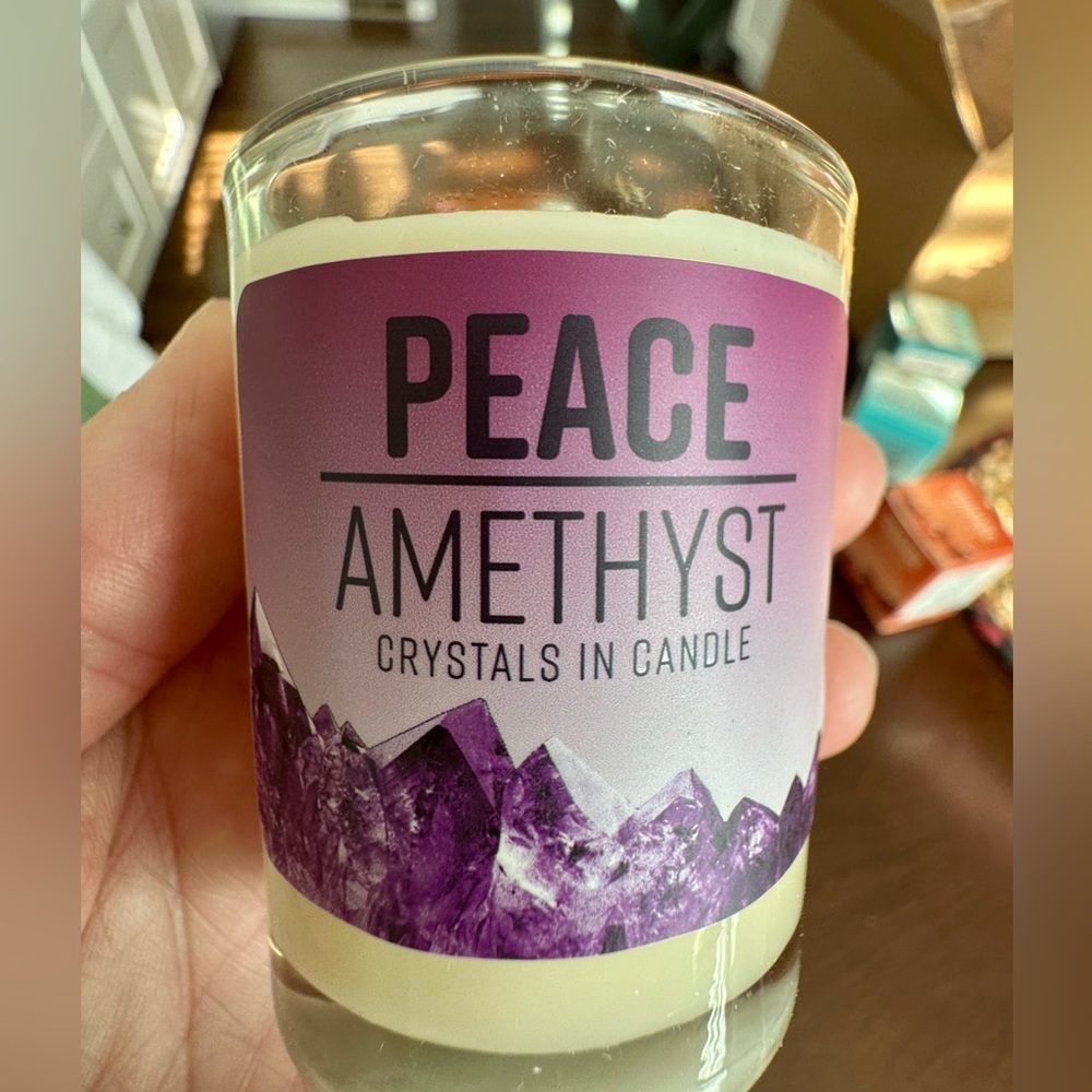 NWT Peace soy candle with Amethyst gemstones